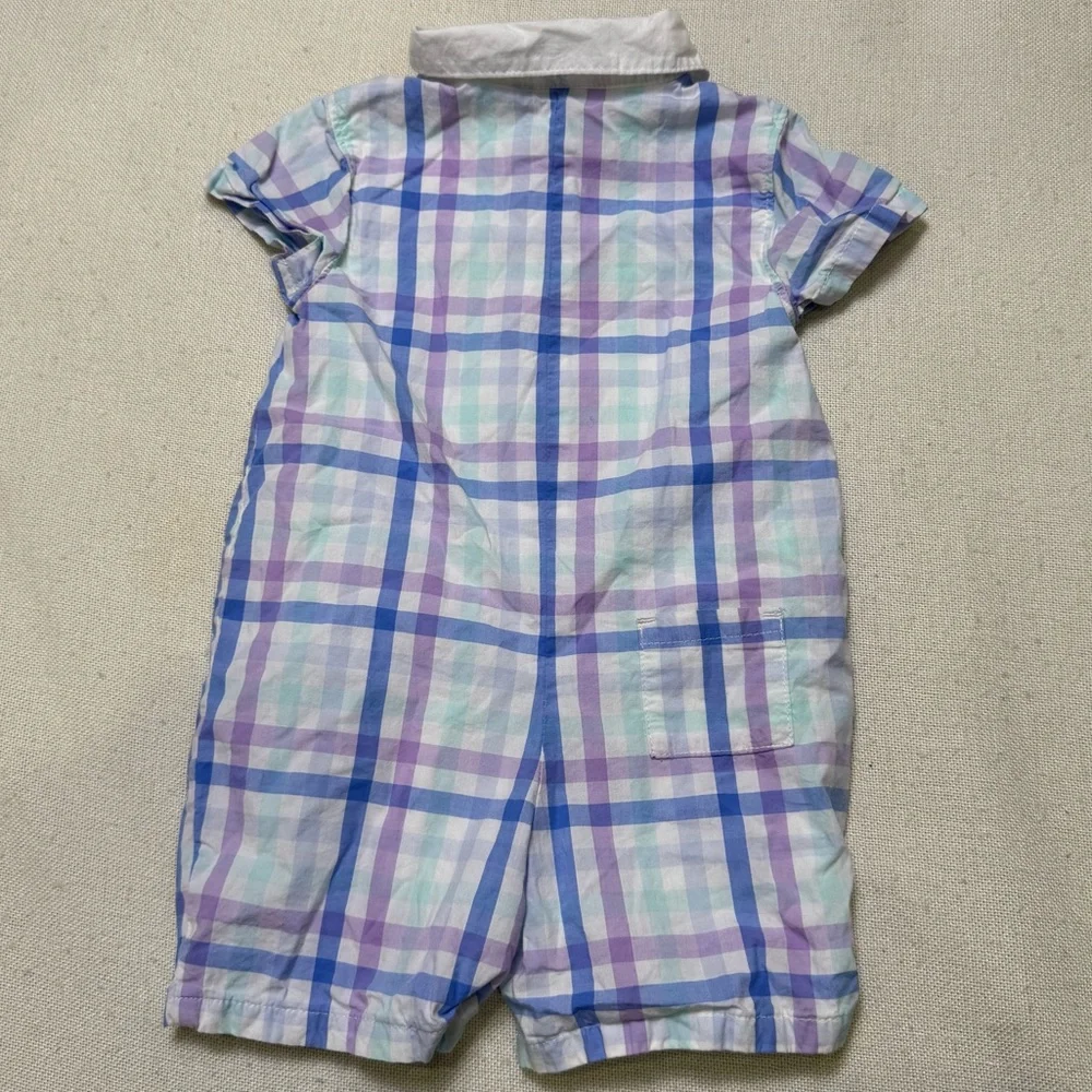 Janie and Jack Baby Gingham Polo Romper Light Blue Multi Plaid 12-18 Months